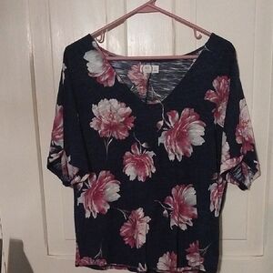 Maurices Pink and Navy Floral Relaxed Fit Blouse
